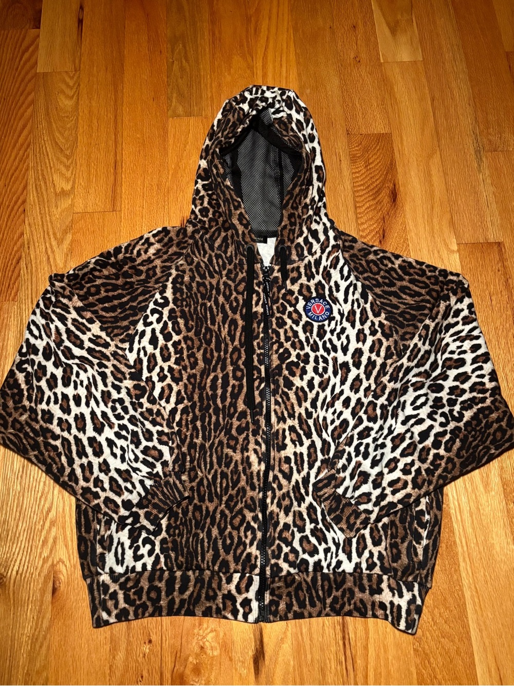 Versace Runway Animal Print Zip Up Hoodie